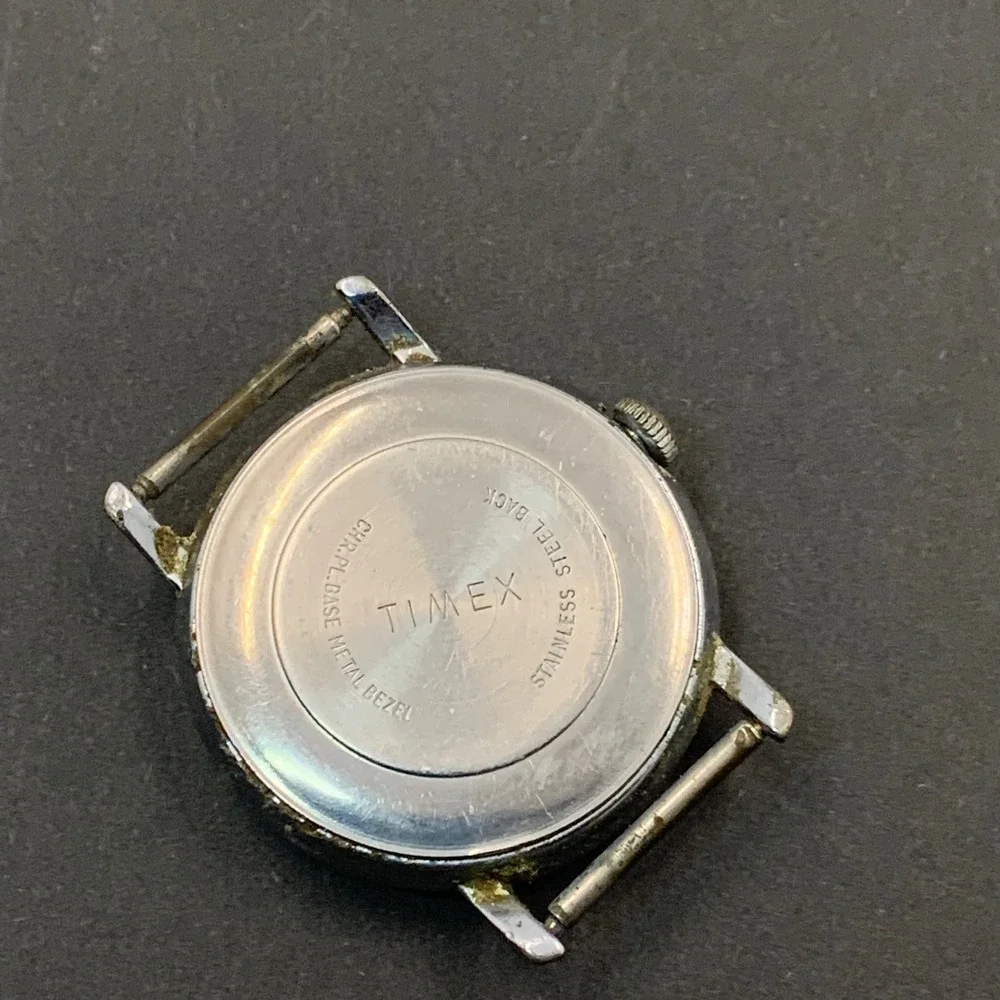 Vintage Timex Manual Wind Watch Date Dial Parts Repair Project Chrome Silver